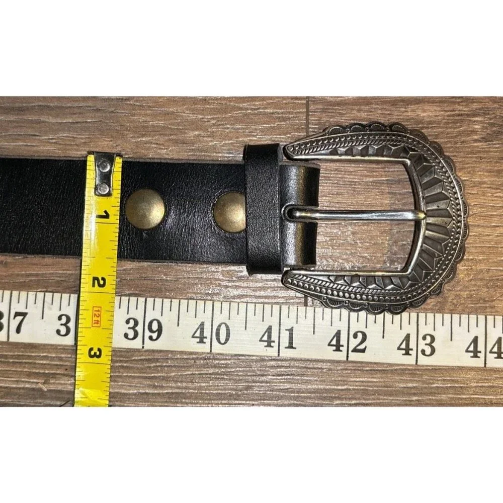 Dark Brown Leather Concho Western Boho Women's Belt‎ Size 36 1 1/2x41 1/2